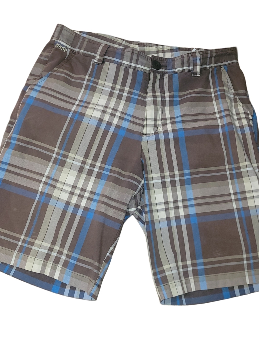 Orage Men's Brown and Blue Plaid Flat Front Casual Shorts Size 36
